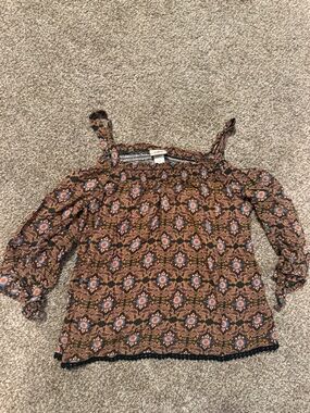 Day trip Boho Floral Off-Shoulder Women's Top in Brown and Blue